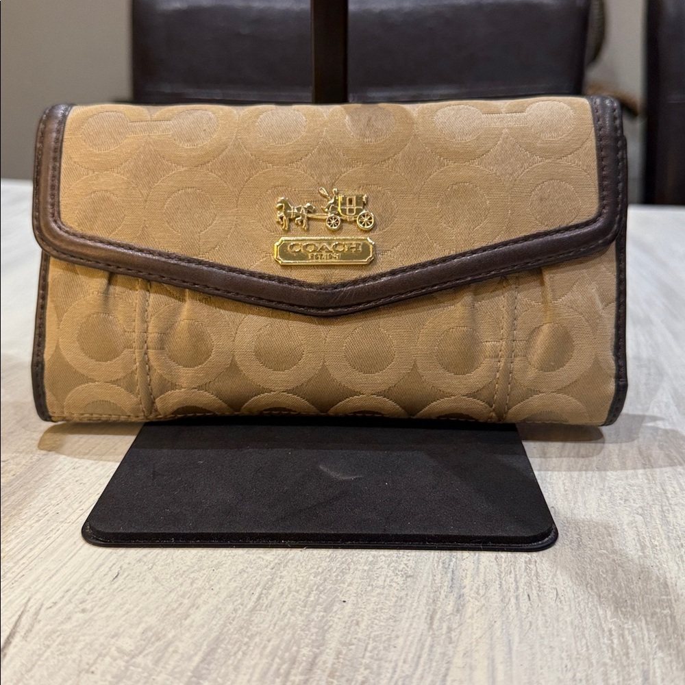 Vintage Y2K Coach Beige and Dark Brown Signature Wallet and Checkbook wallet